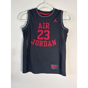 Jordan Boys Black Red Air 23 Basketball Jersey Mesh Tank Top Size S 8-10 Years